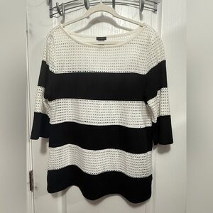 Ann taylor black white striped top open‎ knit women’s size xl classic minimalist